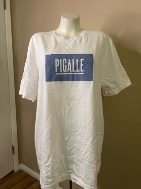 PIGALLE Classic White Men's Crew Neck front logo T-Shirt XL💙